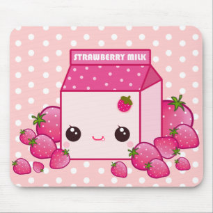 Tapis De Souris Carton rose mignon de lait avec des fraises de