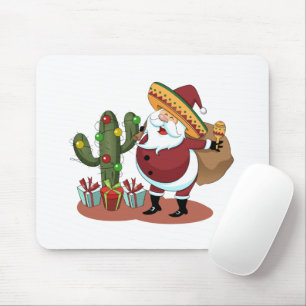 Tapis De Souris Cartoon cactus and Santa Claus wearing a sombrero