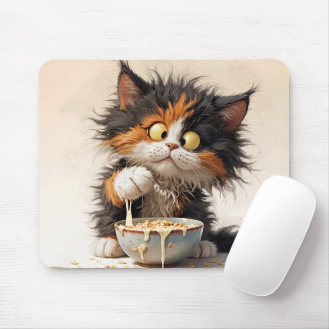 Tapis De Souris Cartoon Calico Chat Jouer Avec Petit Déjeuner (Avec souris)