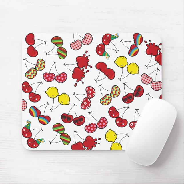 Tapis De Souris Cartoon Stylisé Funny Cheeky Red Cherries Motif (Avec souris)