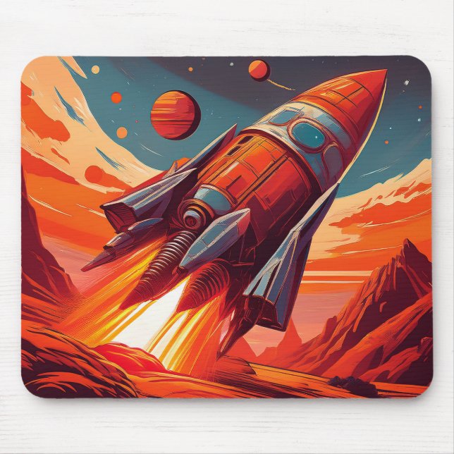 Tapis De Souris Cartoon Theme 1930's-40's Retro Rocket Ship        (Devant)