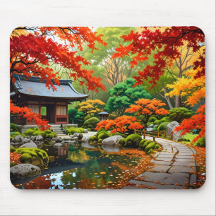 Tapis De Souris Cascade Crimson - Automne dans un jardin japonais