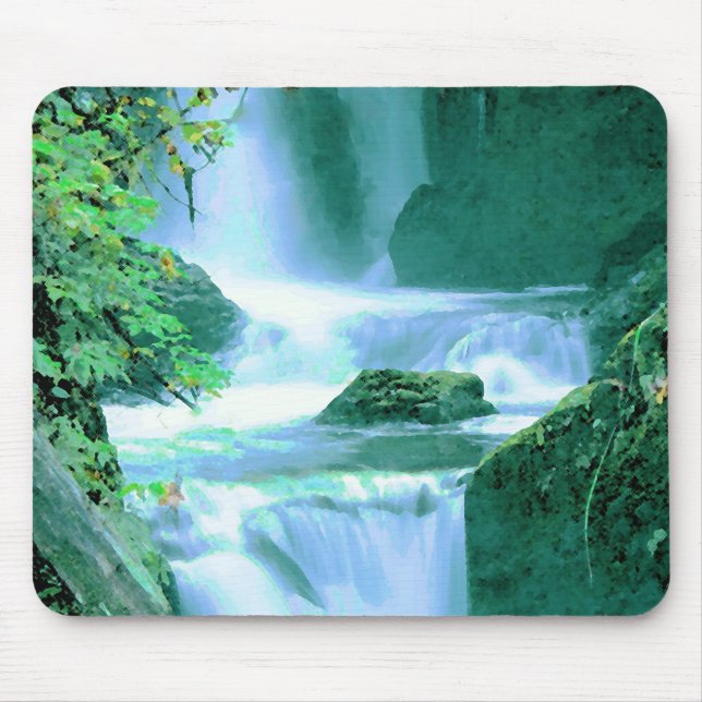 Tapis De Souris Cascade serène en bleu et vert (Devant)