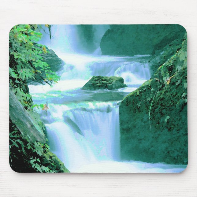 Tapis De Souris Cascade serène en bleu et vert (Devant)