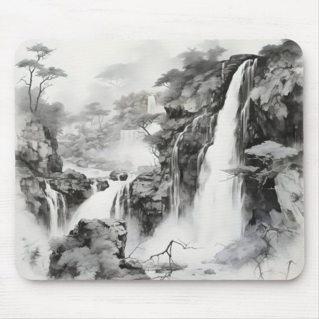 Tapis De Souris Cascades Peinture à l'encre (Devant)