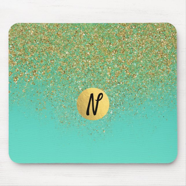 Tapis De Souris Cascady Gold Parties scintillant & Turquoise Aqua  (Devant)