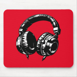 Tapis De Souris Casque de musique noir DJ
