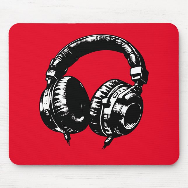 Tapis De Souris Casque de musique noire DJ (Devant)