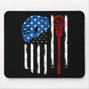 Tapis De Souris Casque Lacrosse Vintage américain Drapeau Lax Bâto