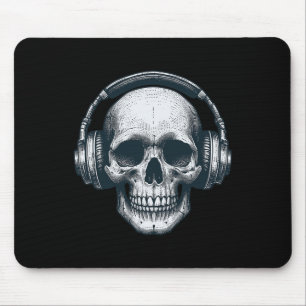 Tapis De Souris Casque Skeleton Dj Éffrayant Musicien Crâne Hallo