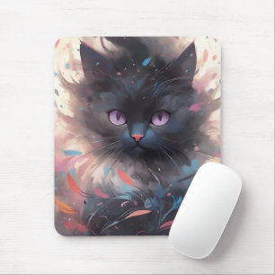 Tapis De Souris Casquette noire mystique aquarelle Cute chat