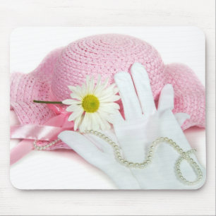 Tapis De Souris Casquette rose et gants blancs