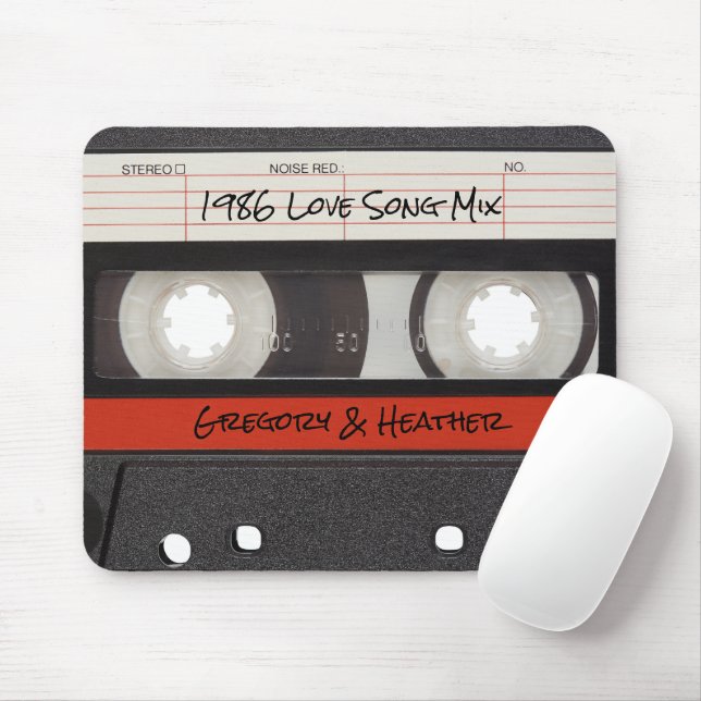 Tapis De Souris Cassette Audio Rétro Rouge Noir (Avec souris)