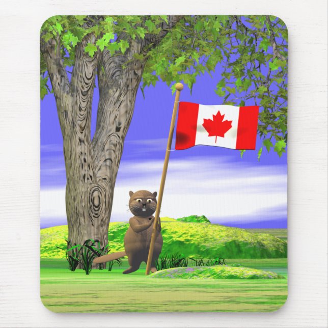 Tapis De Souris Castor et drapeau canadiens (Devant)