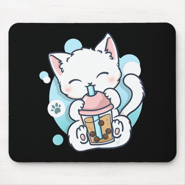 Tapis De Souris Cat Boba Tea Bubble Tea Kawaii Anime Japanese Neko (Devant)