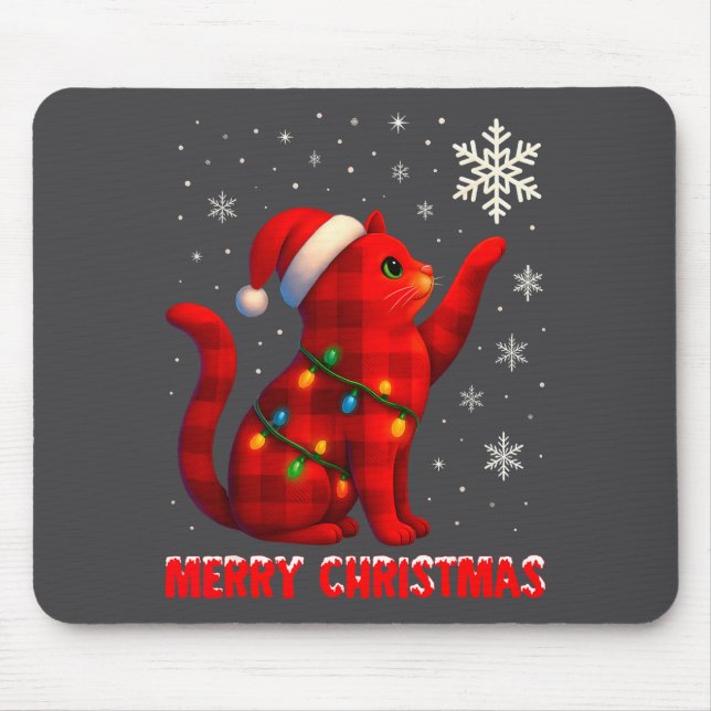 Tapis De Souris Cat Christmas Light Reindeer Santa Christmas Cat L (Devant)