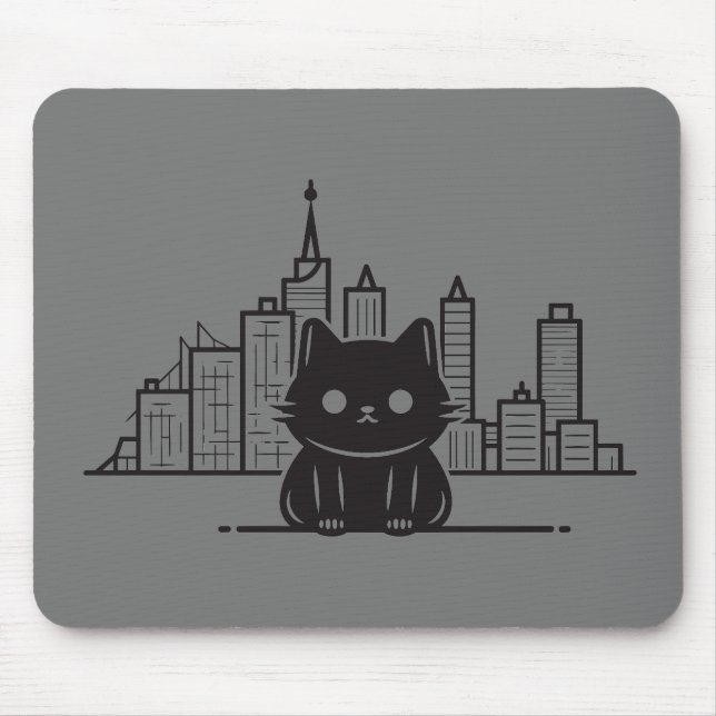 Tapis De Souris Cat Cityscape Furry Cute Vector Graphique (Devant)