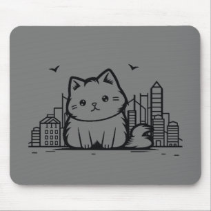 Tapis De Souris Cat Cityscape Furry Cute Vector Graphique