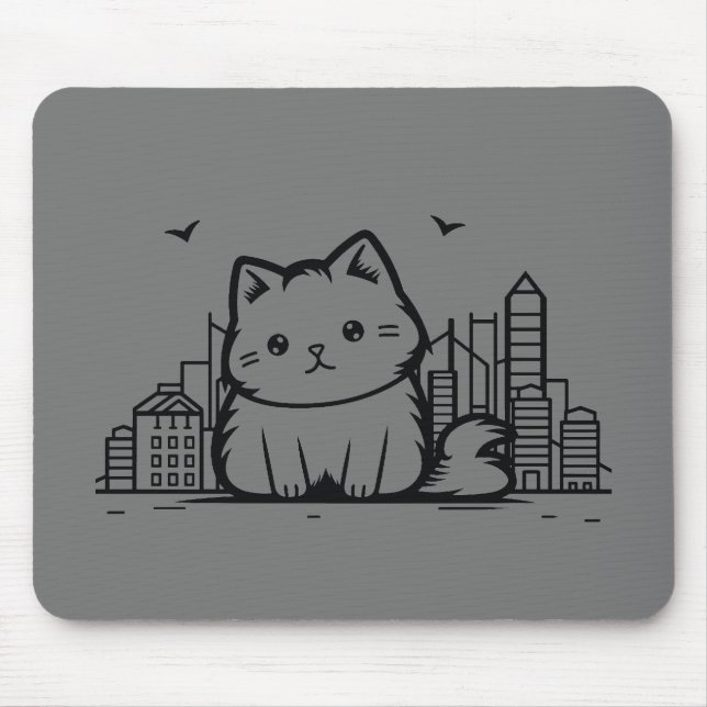 Tapis De Souris Cat Cityscape Furry Cute Vector Graphique (Devant)