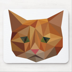 Tapis De Souris Cat Face Orange Low Poly Geometric Triangles
