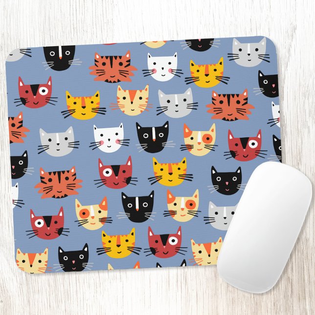 Tapis De Souris Cat Pattern Blue (Fun cat faces animal lover art mousemat)