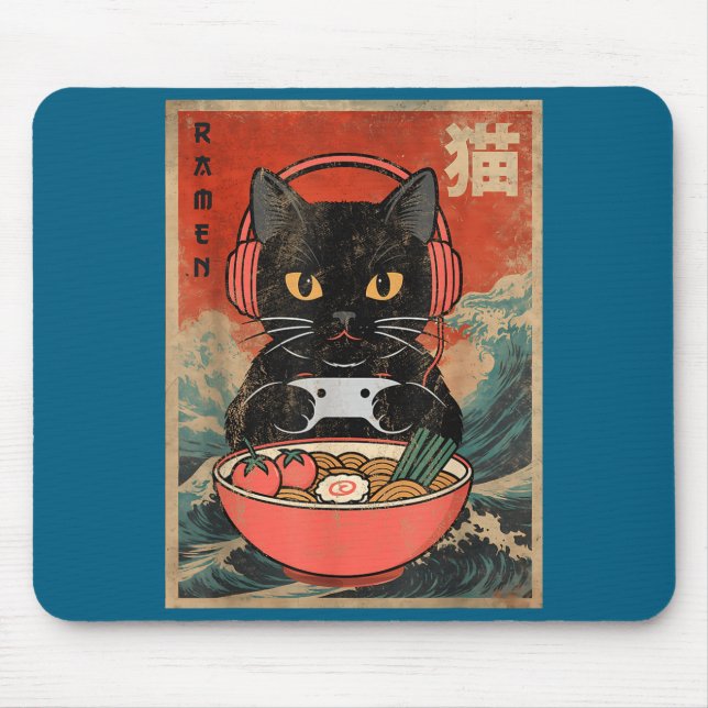 Tapis De Souris Cat Ramen Japanese Funny Graphic Kawaii Anime  (Devant)