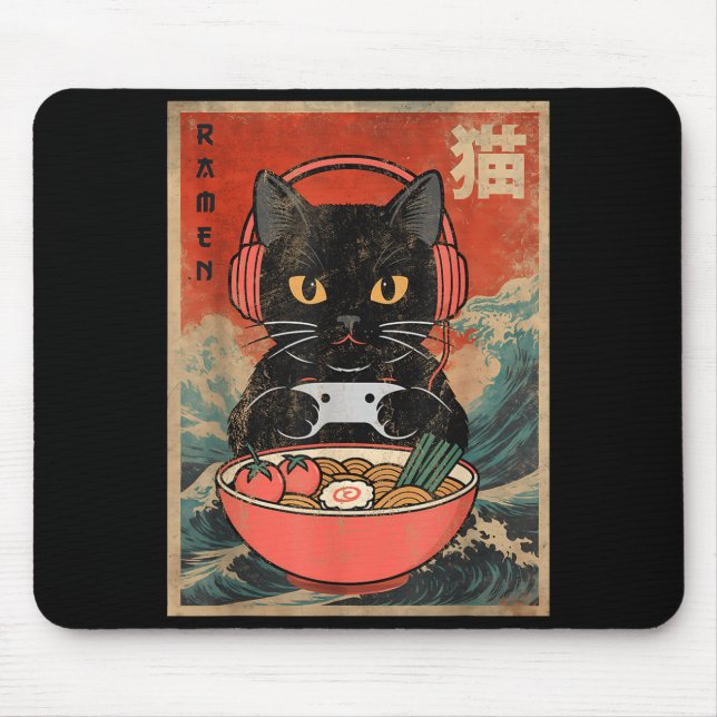 Tapis De Souris Cat Ramen Japanese Funny Graphic Kawaii Anime  (Devant)