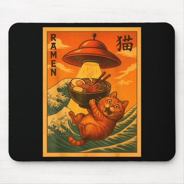 Tapis De Souris Cat Ramen Ufo Funny Japanese Anime Men Women Teens (Devant)