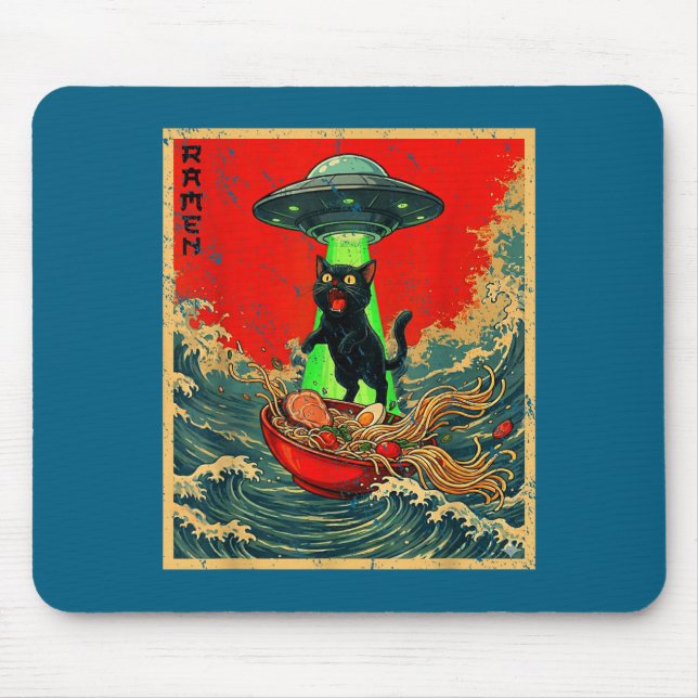Tapis De Souris Cat Ramen Ufo Japanese Anime Graphic Tees Men Wome (Devant)