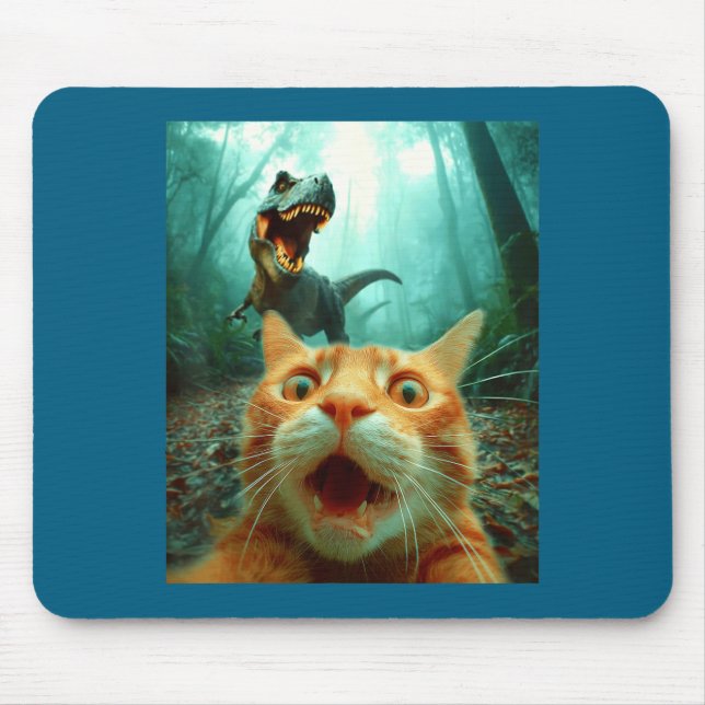 Tapis De Souris Cat Selfie With T-rex Dinosaur Trex Dino Men Women (Devant)