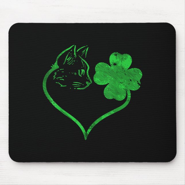 Tapis De Souris Cat Silhouette Shamrock St Patricks Day Kitten Lov (Devant)