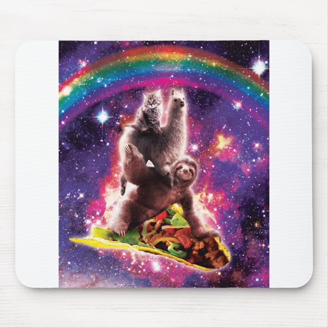 Tapis De Souris Cat spatial Llama Sloth Riding Taco (Devant)