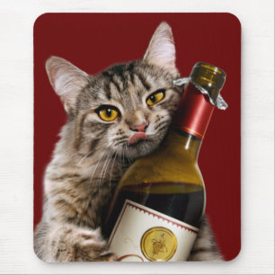 Tapis De Souris Cat With Wine Bottle