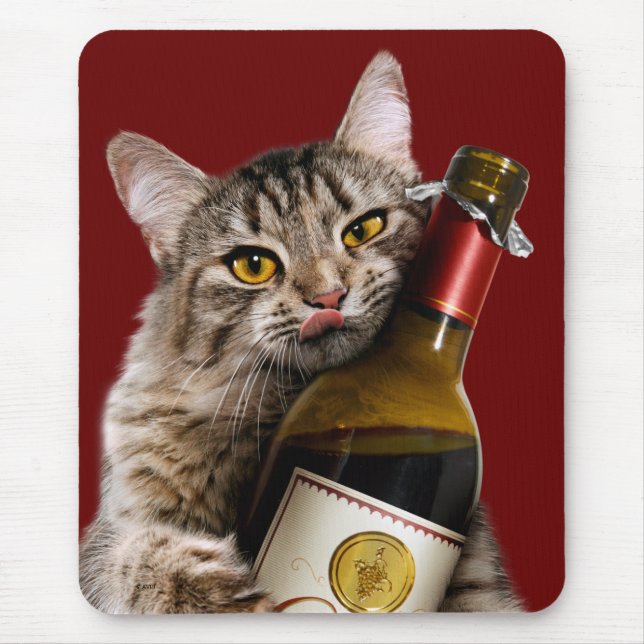 Tapis De Souris Cat With Wine Bottle (Devant)
