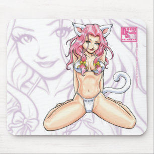 Tapis De Souris Catgirl d'une chevelure rose Mousepad