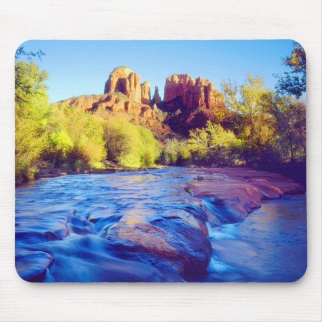 Tapis De Souris Cathedral Rock se reflétant dans Oak Creek, Arizon (Devant)