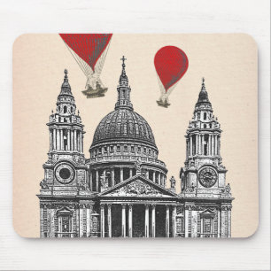 Tapis De Souris Cathédrale de St Pauls et ballons à air d'un rouge