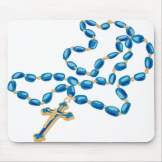 Tapis de souris catholique blanc avec beau rosaire