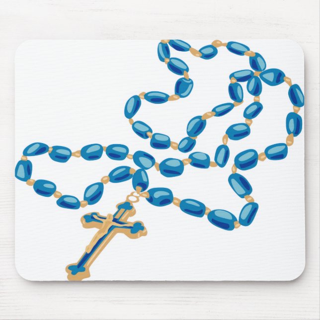 Tapis de souris catholique blanc avec beau rosaire (Devant)