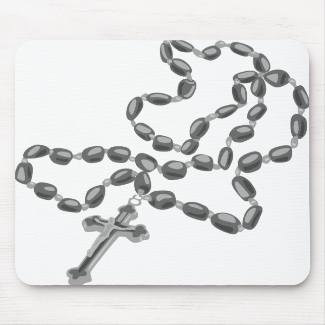 Tapis de souris catholique blanc avec rosaire noir (Devant)