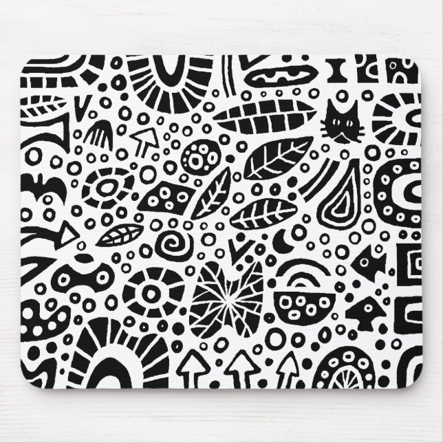 Tapis De Souris Catnip Dreams - Noir sur Blanc (Devant)