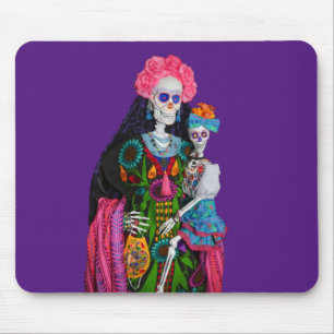 Tapis De Souris Catrina and Child Day of the Dead Sugar Skull