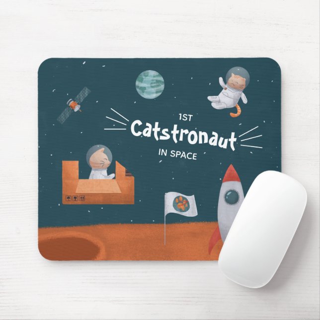 Tapis De Souris Catstronaut Whimsical dans l'espace, Chats sur Mar (Avec souris)