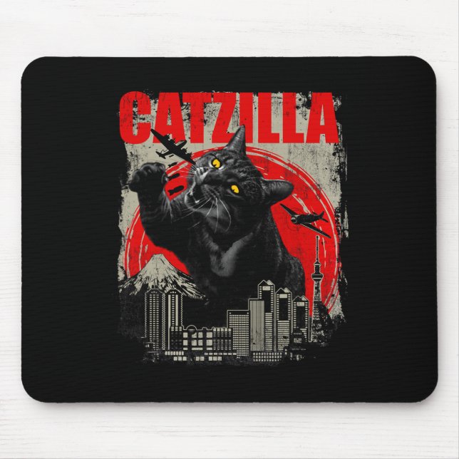Tapis De Souris Catzilla - Amoureux de Chat Drôle Kitten Kitty Man (Devant)