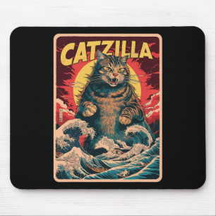 Tapis De Souris Catzilla Art Japonais Drôle Chat Vintage Graphisme