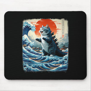 Tapis De Souris Catzilla Chat Art Japonais Amusant Chat Aventure 0