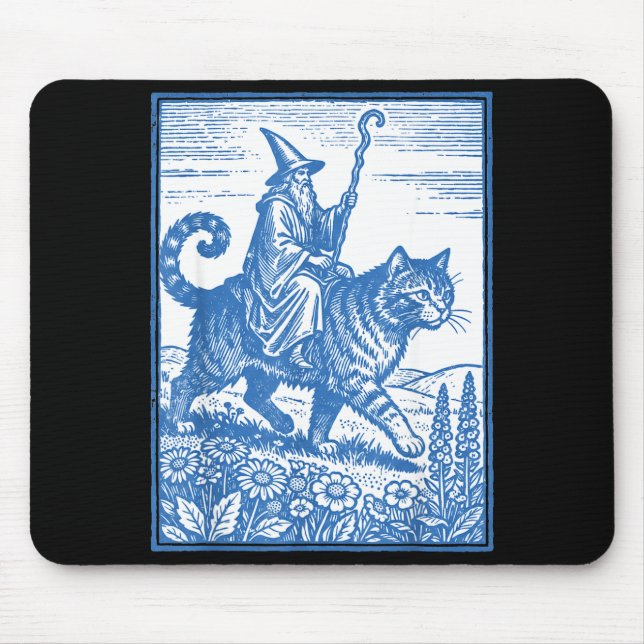 Tapis De Souris Cavalier chat sorcier drôle mignon mème  (Devant)