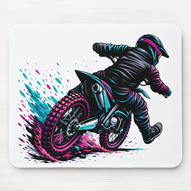 Tapis De Souris Cavalier de motocross de style BD éclaboussé de bo (Devant)