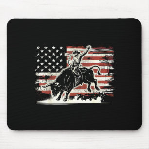 Tapis De Souris Cavalier de Rodéo Taureau Patriotique Cowboy Drape