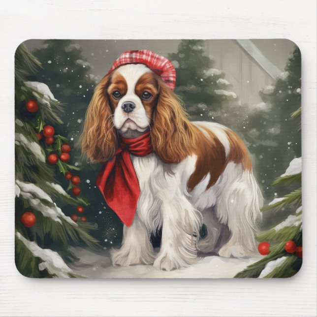 Tapis De Souris Cavalier King Charles Spaniel Chien Noël (Devant)